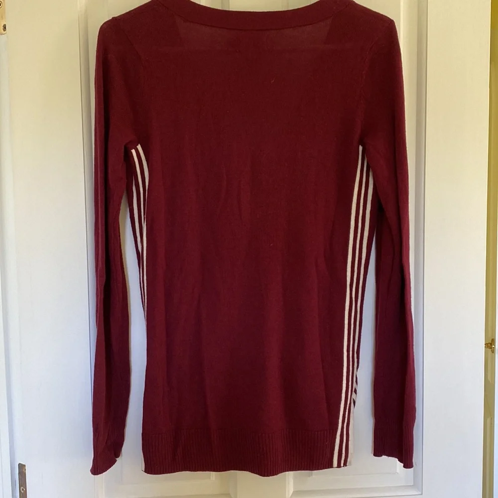 Varsity Striped Lightweight Soft Cardigan Sweater front pockets V-neck button up - Picture 5 of 11